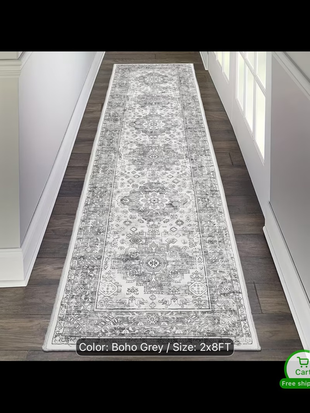 Boho Grey Runner Rug - Elegant Hallway Accent